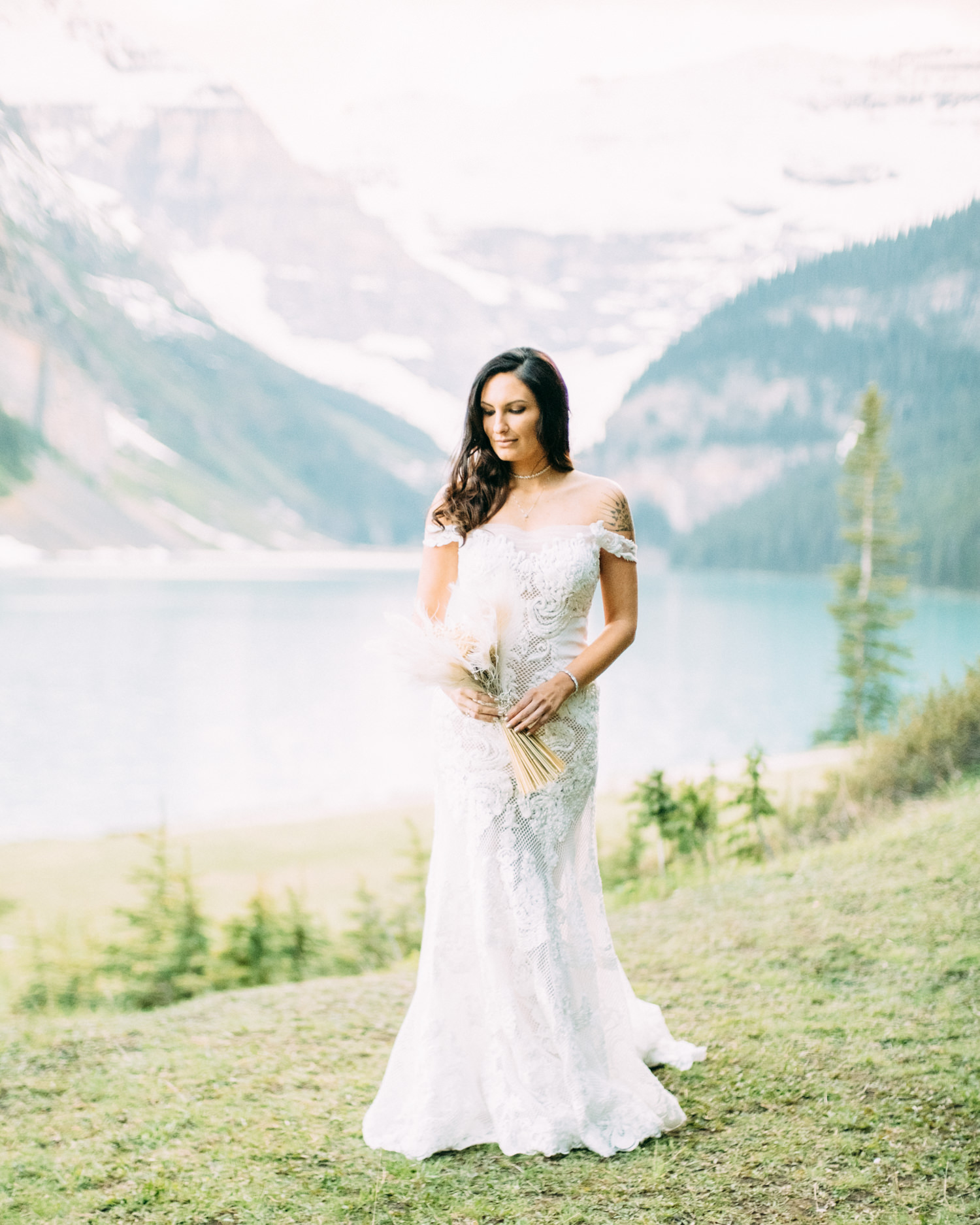 Bride at Lake Louise sunset